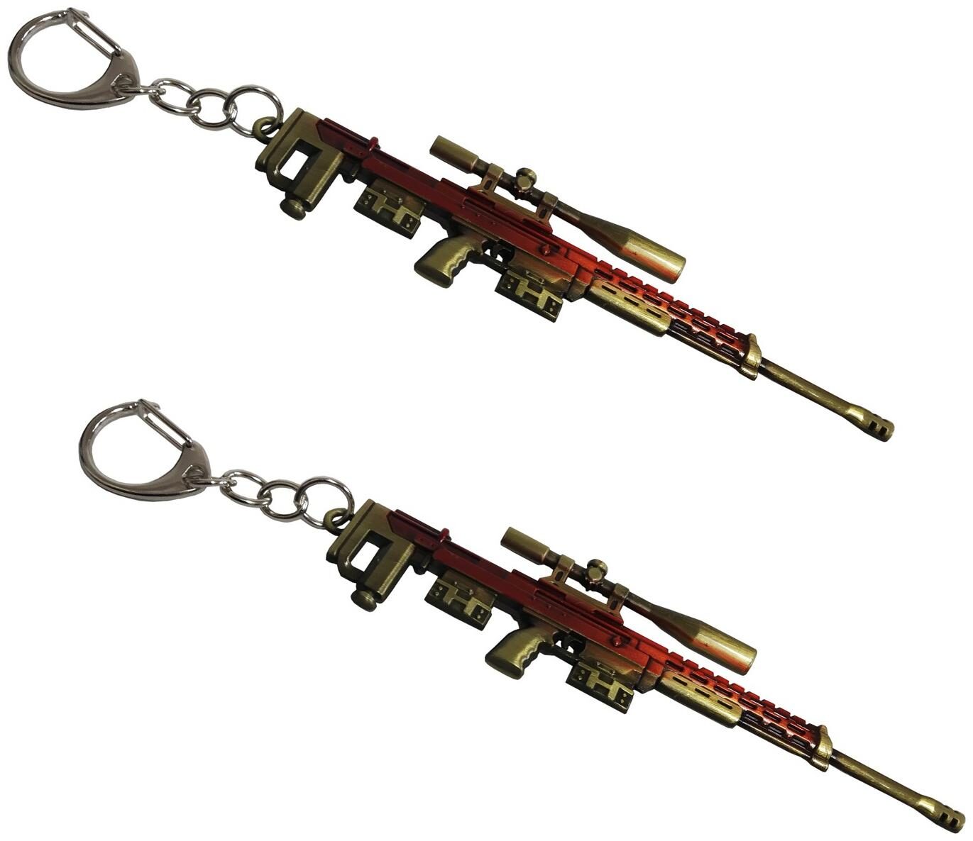 

De-Ultimate (Set Of 2 pc) PUBG Players Unknown Battle Grounds Premium Metal Base Synthetic PUBG Theme Gun Toy Assault Rifle AWM Metallic Toy Key Ring Keychain For Bikes Scooty Cars (Maroon Golden)