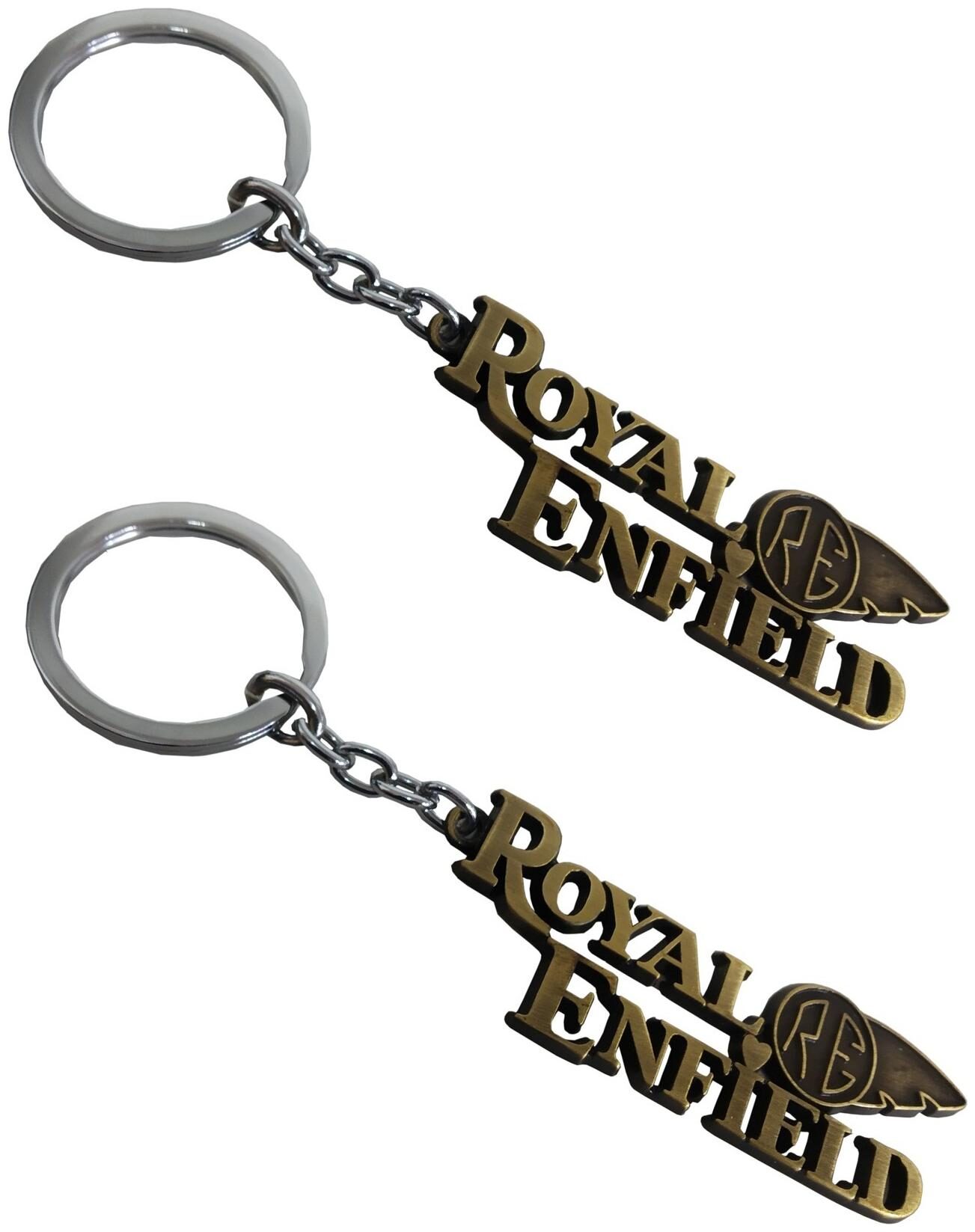 

De-Ultimate Premium Synthetic Metal Base (Medium Size) Royal RE Enfield Metallic Toy Key Ring Keychain For Bikes Scooty And Cars (Golden) (Set Of 2)
