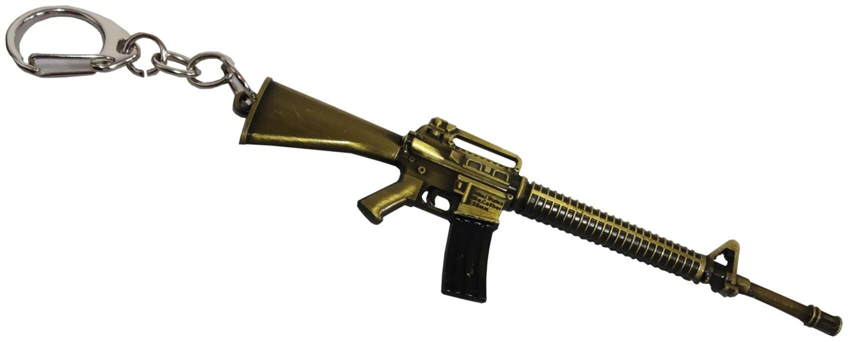 

De-Ultimate PUBG Players Unknown Battle Grounds Premium Quality Metal Base Synthetic PUBG Theme Gun Toy Assault Rifle M16A4 Metallic Toy Key Ring Keychain For Bikes Scooty And Cars (Copper)