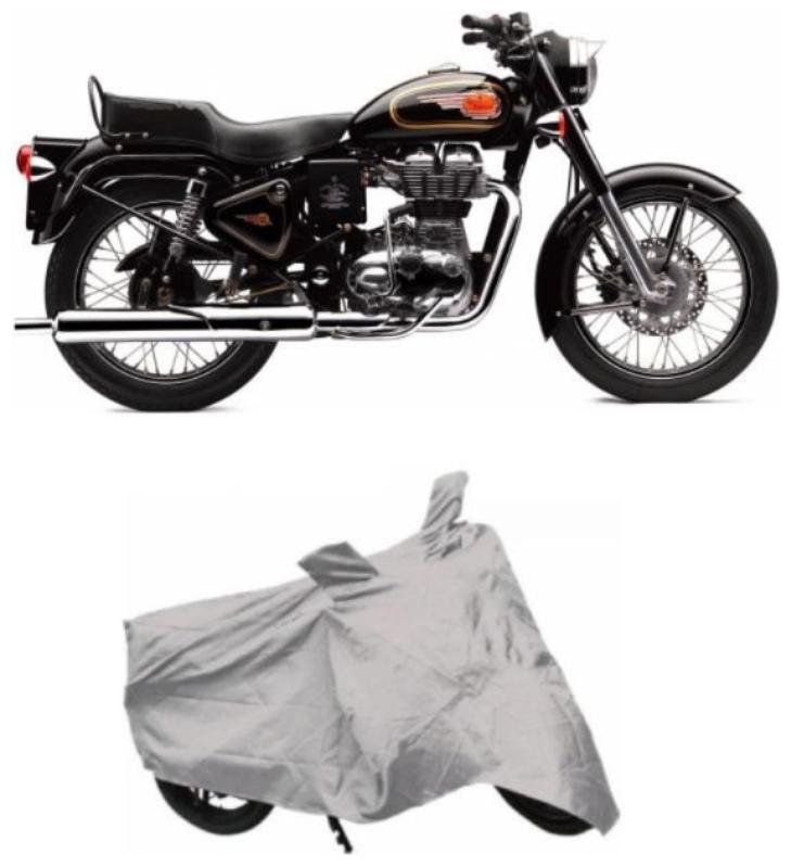 

Dh Creation Silver Bike Body Cover Dust Water Resistant With Mirror Pocket Belt Buckle For Royal Enfield Bullet 350