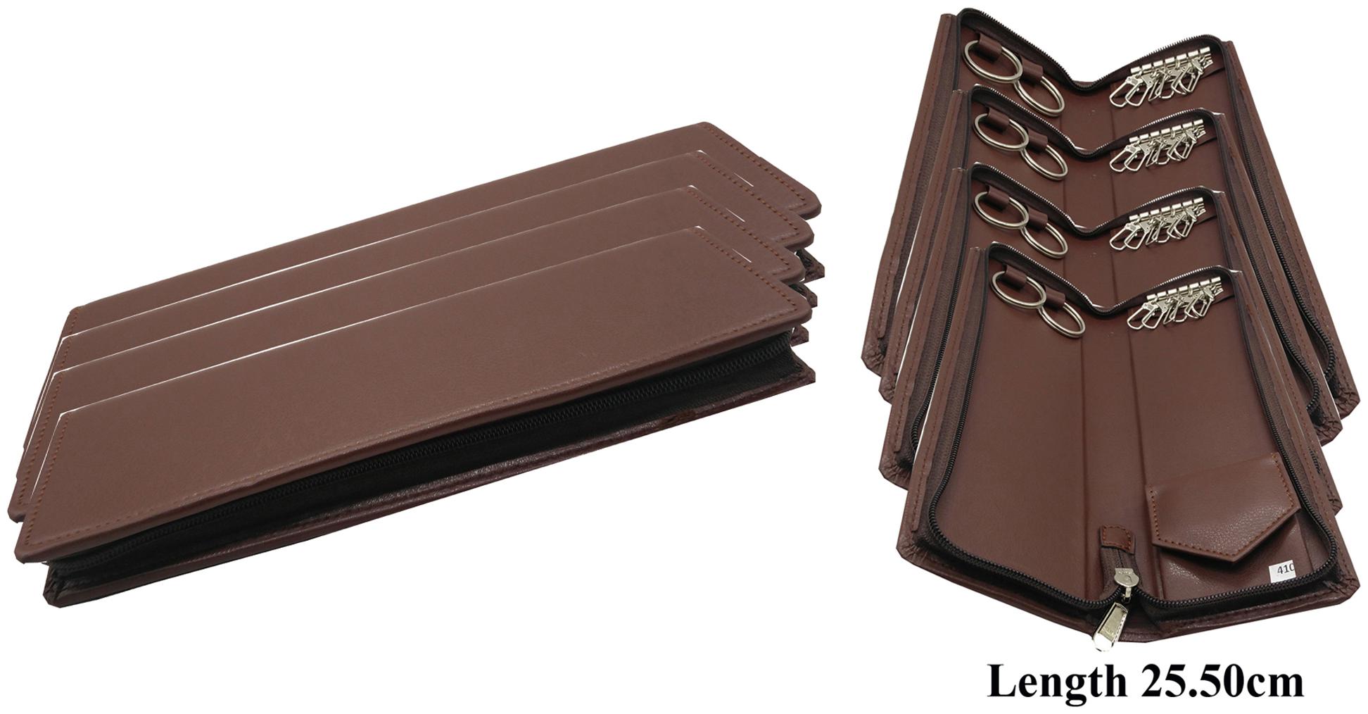 

Essart 25 50 cm (Set of 4) Long Key Holder Pouch Build up in Faux Leather 6 Hooks 2 Rings Zipp Closure - 44410 Brown