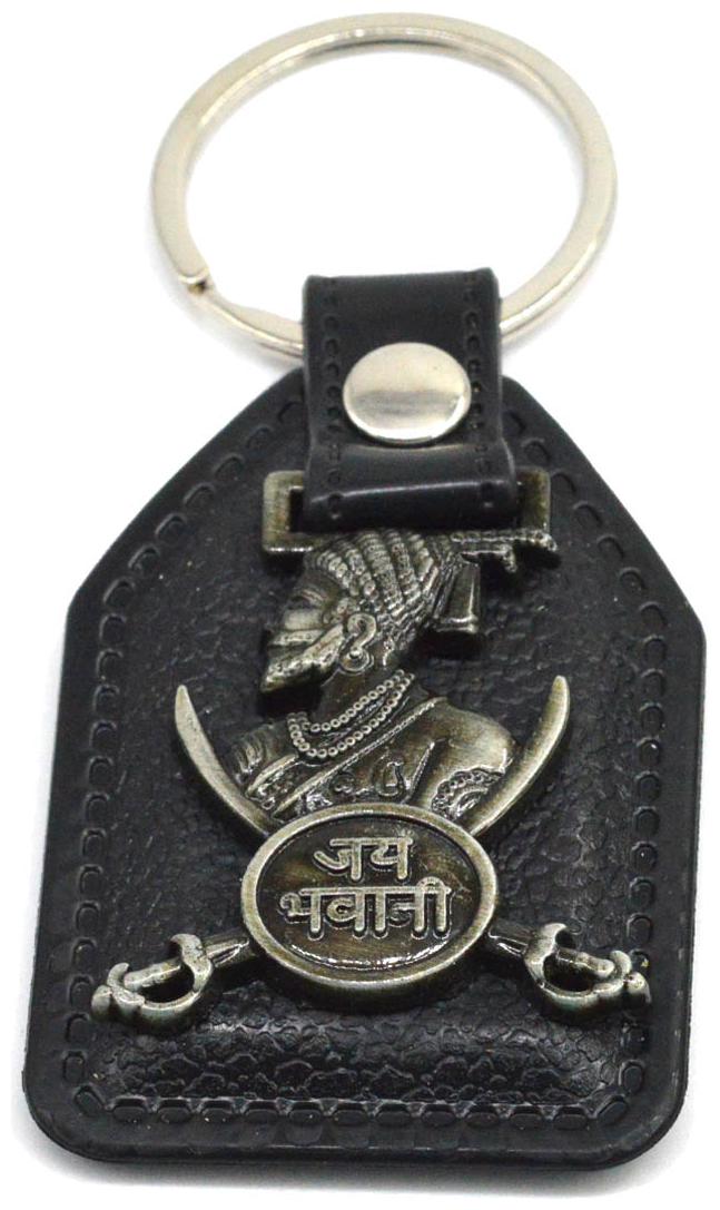 

Faynci Chatrapati Shivaji Maharaj Jay Bhavani Antique Silver Key Chain for Good luck Gifting Family member and Friends