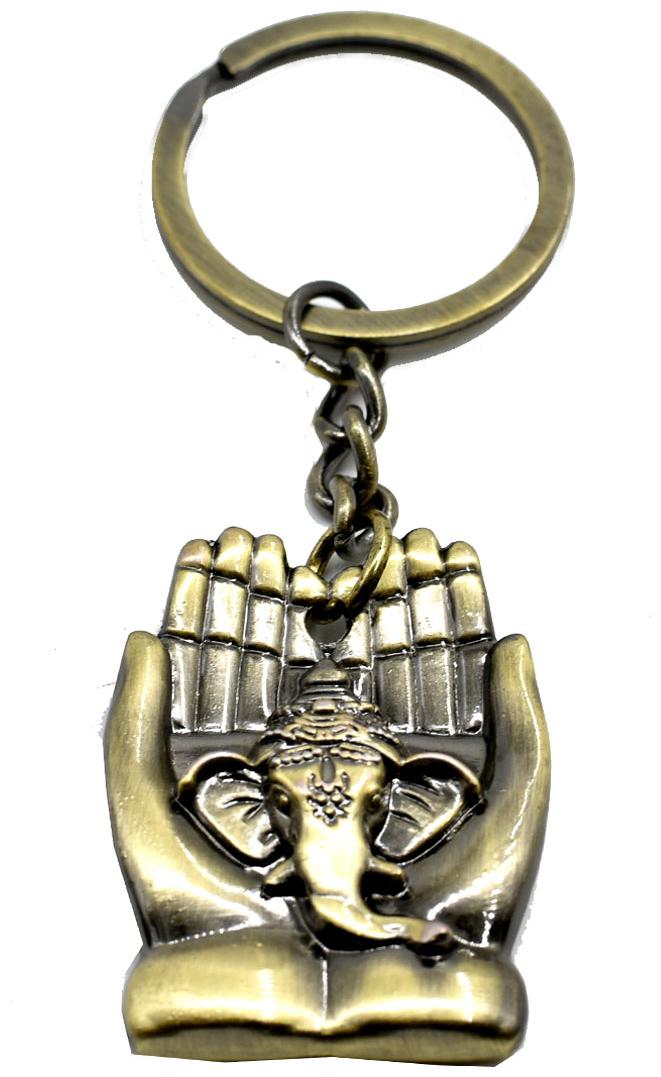 

Faynci First pray Ganesha Face in Hand Golden High Quality Key Chain for Gifting
