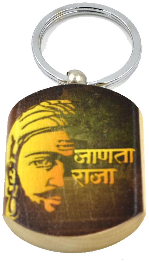 

Faynci Janta Raja with Shivaji Maharaj Printed Wooden Key Chain for Shiv Premi