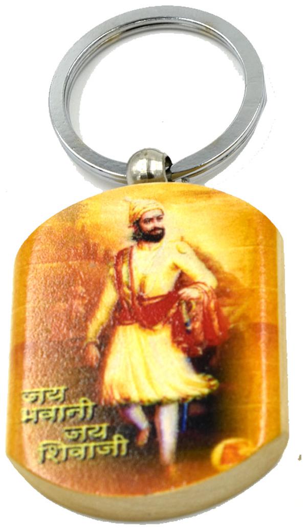 

Faynci Jay Bhavani Jay Shivaji Printed Chatrapati Statue Multicolor Wooden Key Chain for Shiv Premi