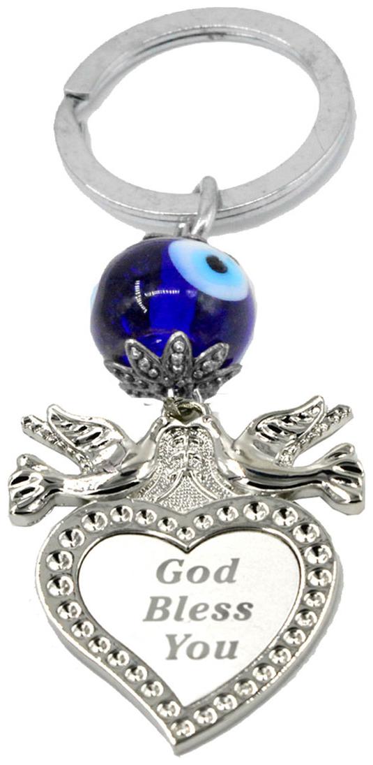 

Faynci Love Bird Heart God Bless You Evil Eye Decorative Keychain for Religious Christian Gift