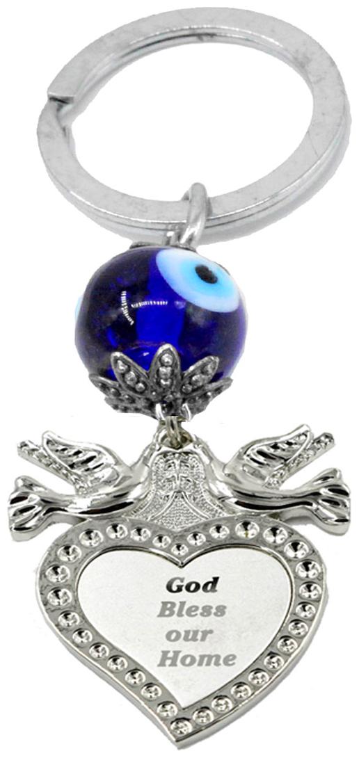 

Faynci Love Bird Heart God Bless Our Home Decorative Evil Eye Keychain for Religious Christian Gift