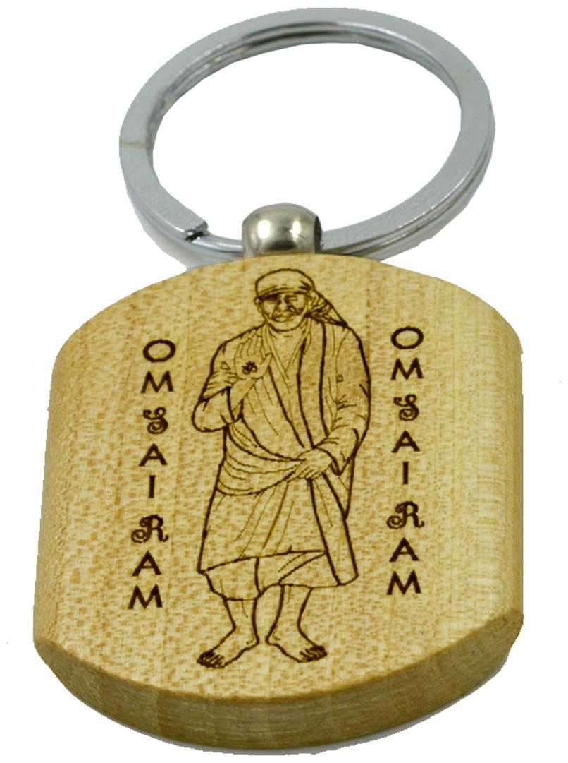

Faynci Om Sai Ram Shirdiwale Saibaba Engraved Handcrafted Wooden Key Chain