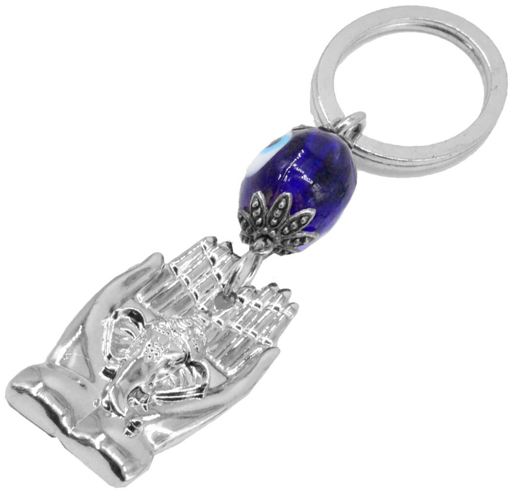 

First pray Ganesha pure Stainless Steel Face in Hand With Evil Eye Key Chain