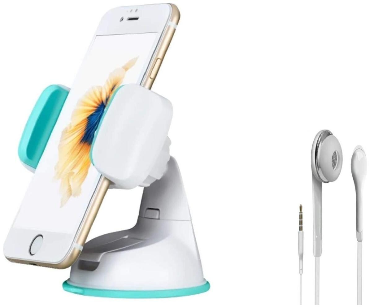 

G Gapfill Universal Silicone Sucker Car Mobile Holder Car Mount Short Neck 360 Rotation With Free High Bass Earphones