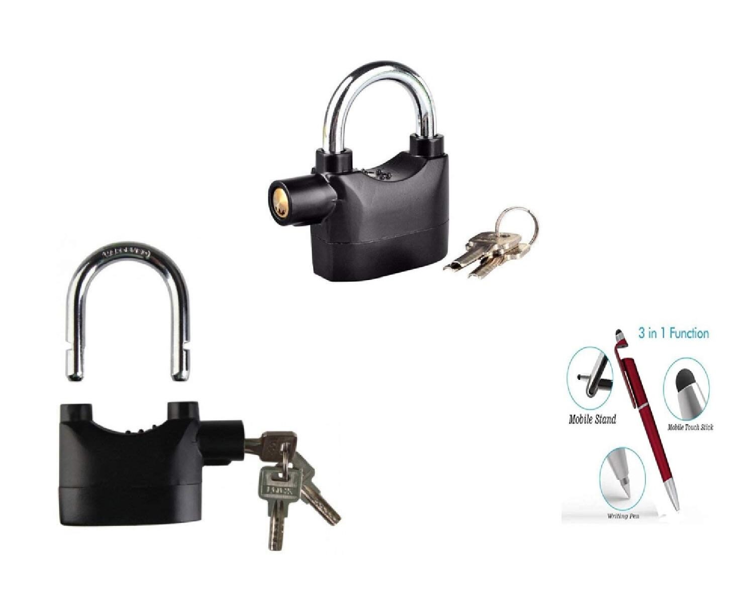 

G Gapfill Waterproof Siren Alarm For Motorcycle Bike Bicycle Perfect Security With 110Db Padlock Safety Lock (Black) (Set Of 1) With Free 3In1 Pen Stand