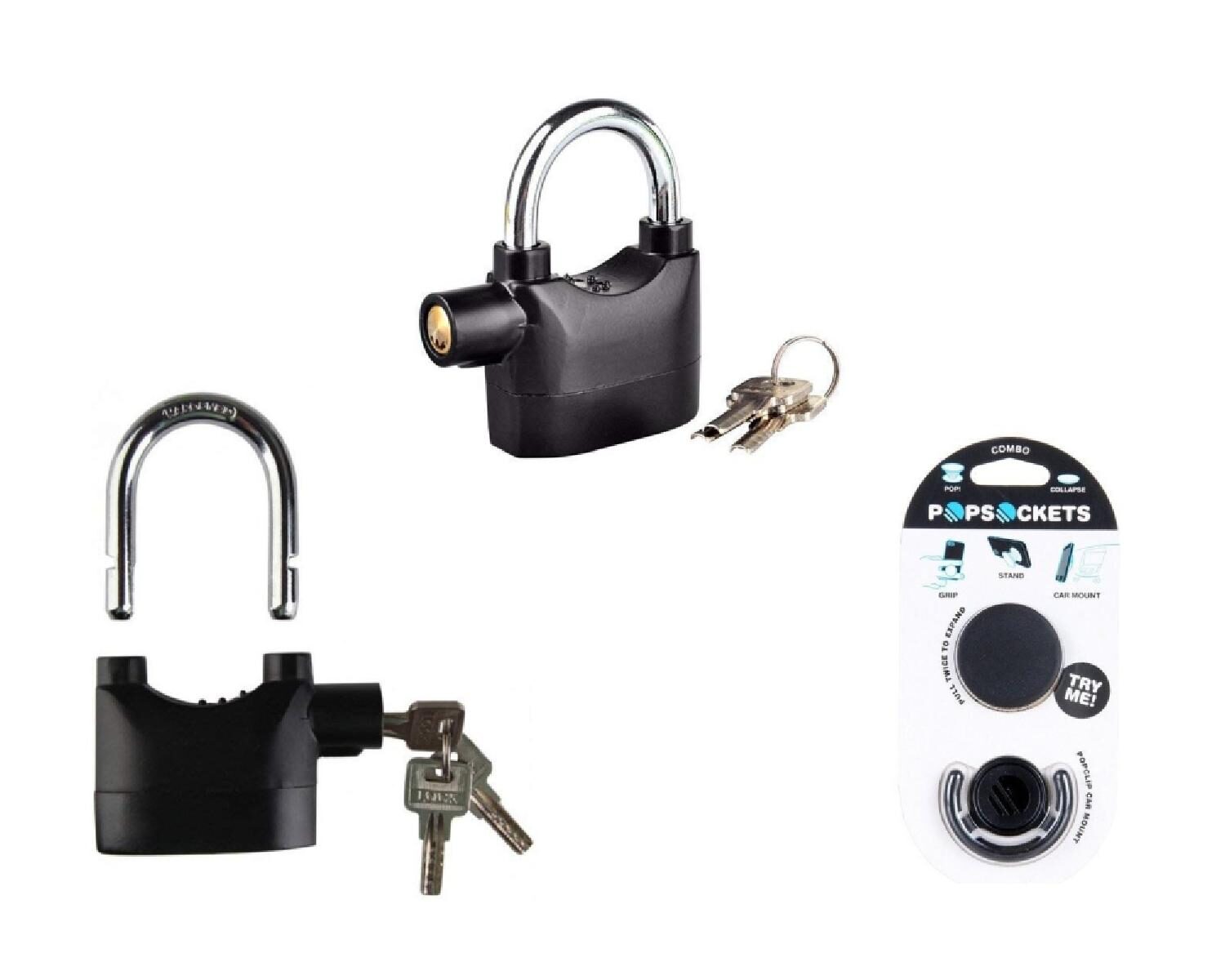

G Gapfill Waterproof Siren Alarm For Motorcycle Bike Bicycle Perfect Security With 110Db Padlock Safety Lock (Black) (Set Of 1) With Free Pop Socket