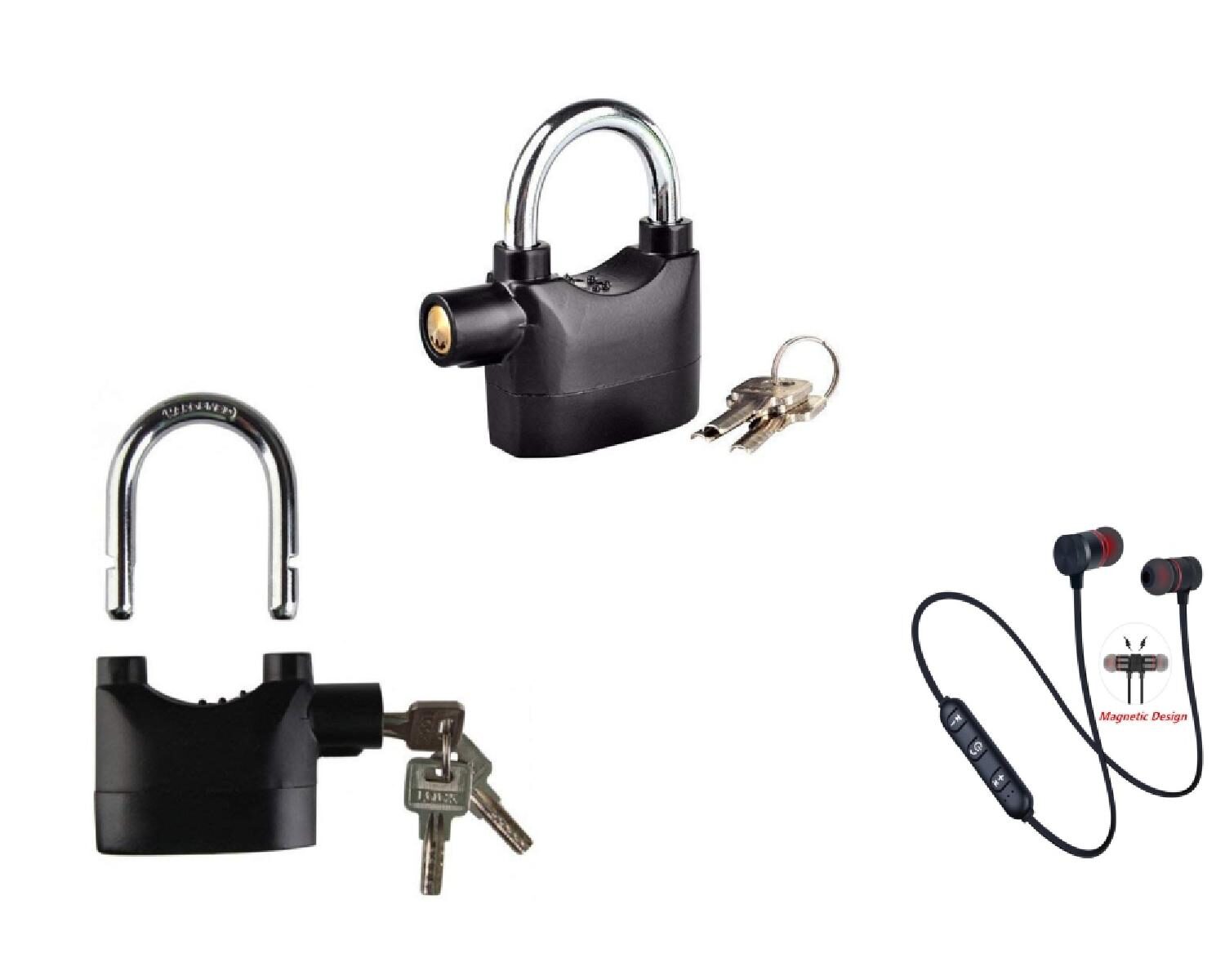 

G Gapfill Waterproof Siren Alarm For Motorcycle Bike Bicycle Perfect Security With 110Db Padlock Safety Lock (Black) (Set Of 1) With Free Bluetooth Earphones