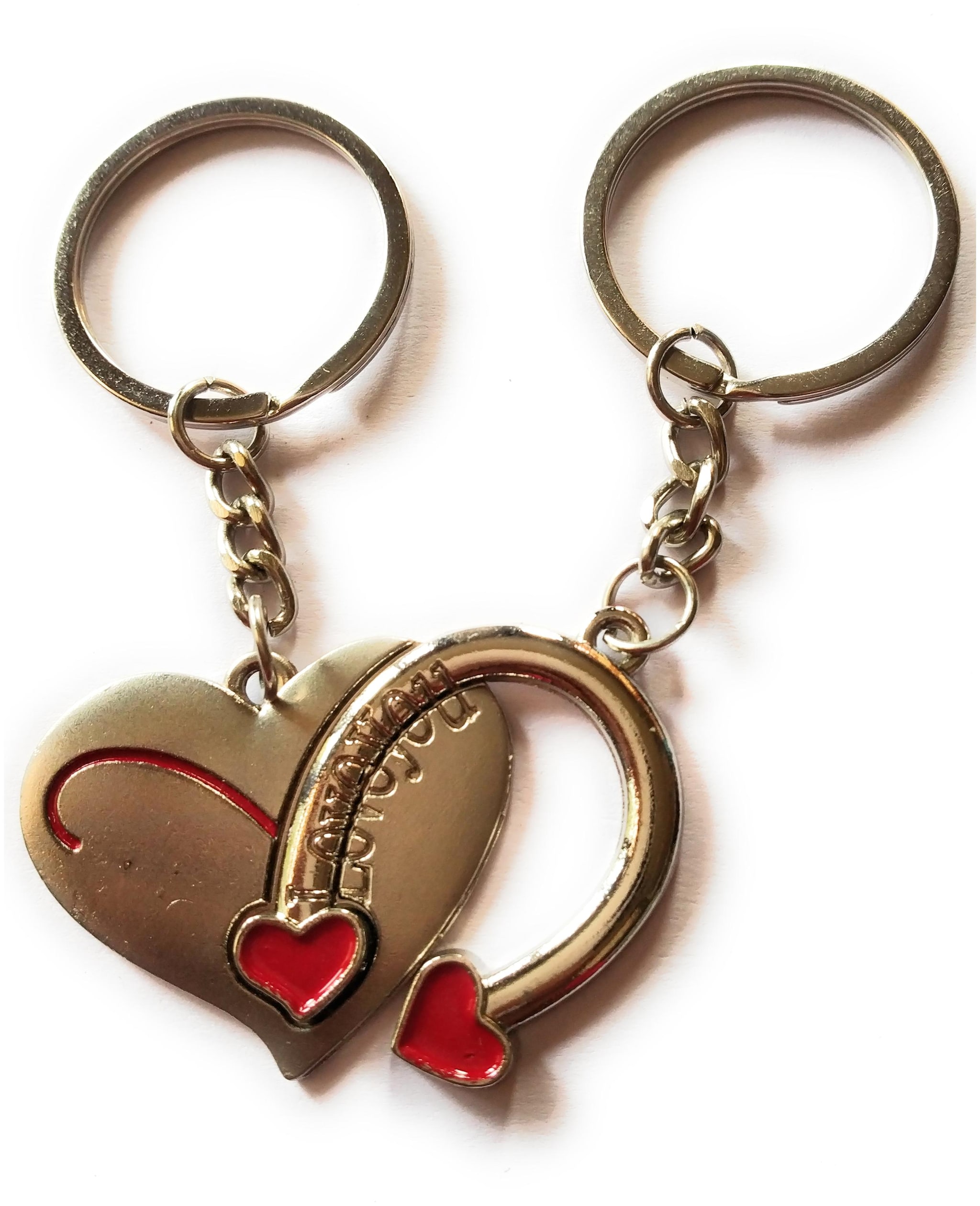 

Hats Off Couple Love Double Key Chain Heart and Love Arrow Lovers Metal Key Ring
