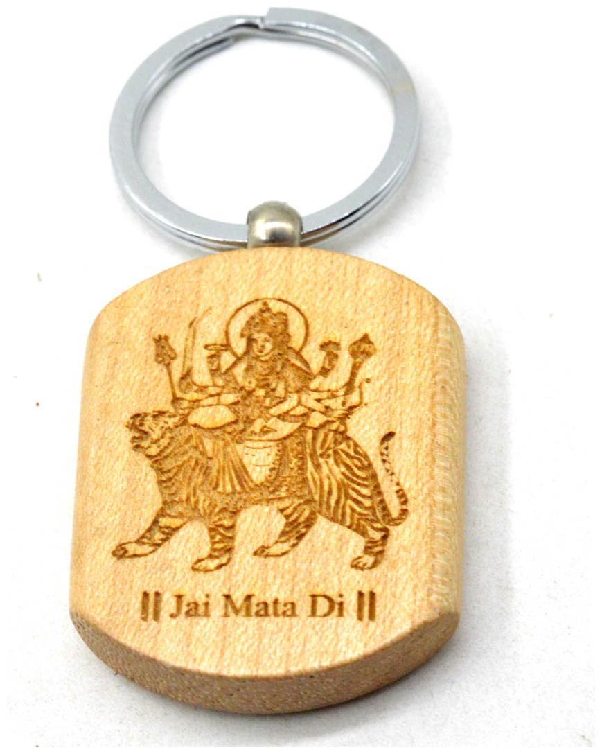 

Jay Mata Di Engraved Durga Mata Handcrafted Wooden Key Chain