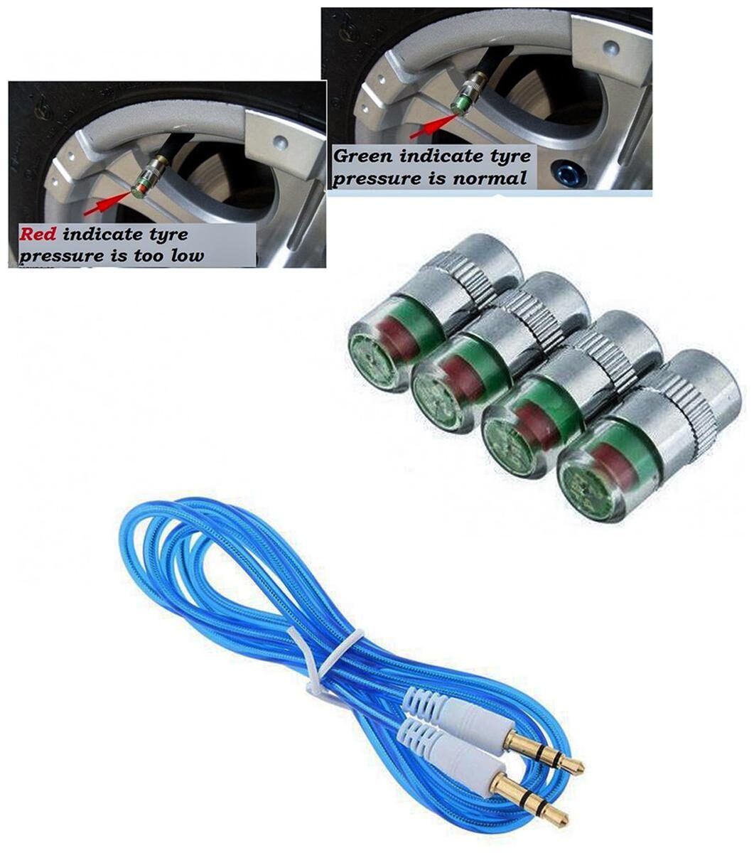 

Kozdiko Combo Of 3 5Mm AUX Cable Car Bike Air Alert Tire Valve Cap - (4 pc)