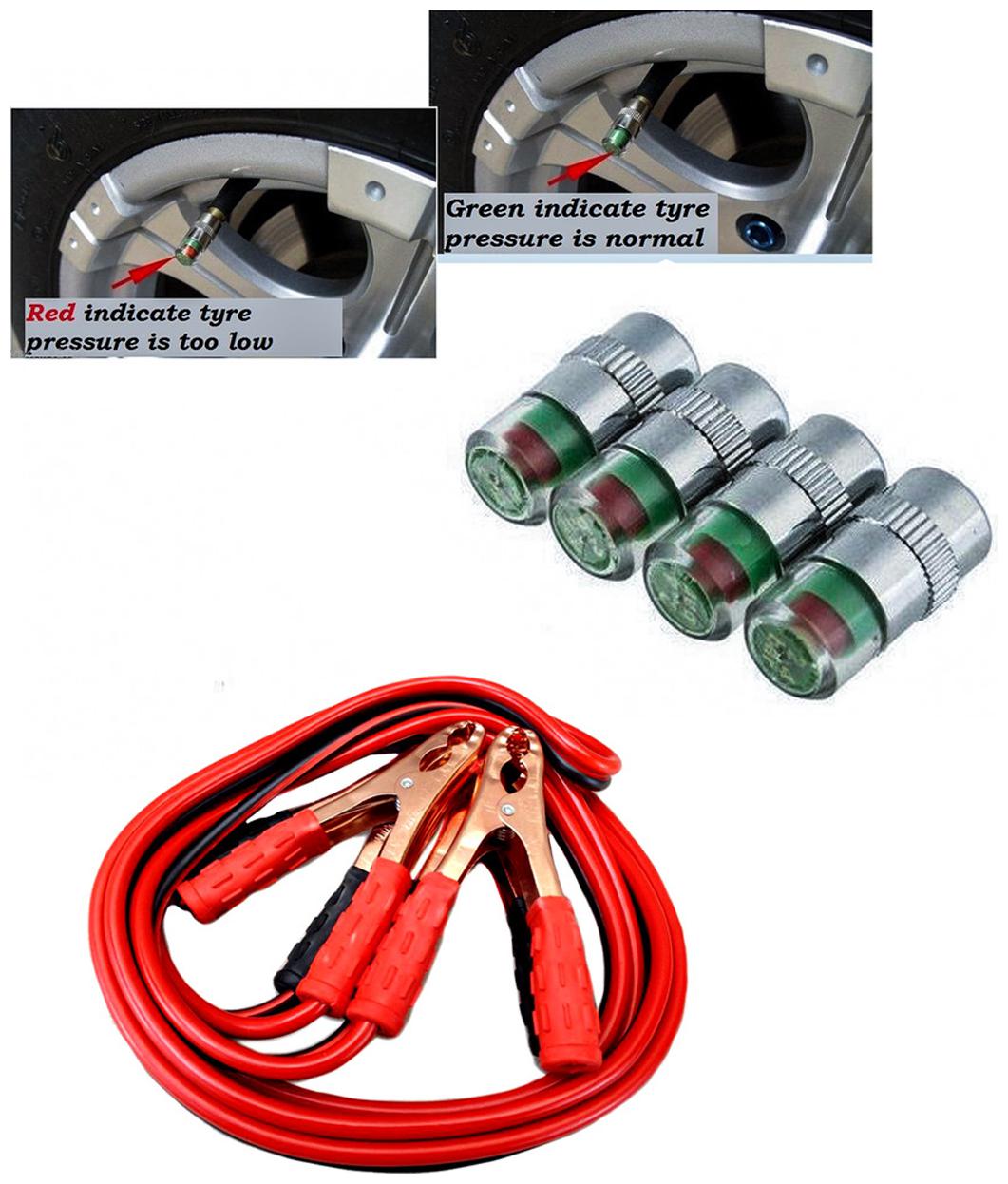 

Kozdiko Combo Of Car Bike Air Alert Tire Valve Cap (4 Pcs) 500 A Jumper Booster Cables 6 Feet