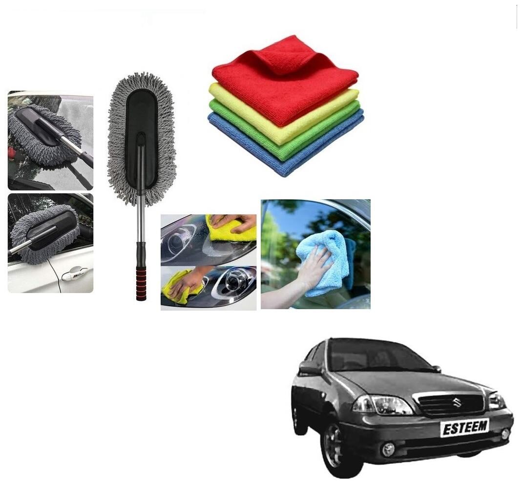 

Kozdiko Combo Car Microfiber Cleaning Cloth 40x40 cm Pack of 4 Cleaning Brush Duster For Maruti Suzuki Esteem