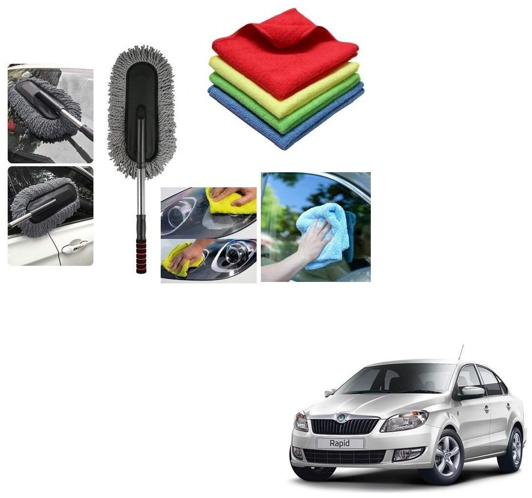 

Kozdiko Combo Car Microfiber Cleaning Cloth 40x40 cm Pack of 4 Cleaning Brush Duster For Skoda Rapid