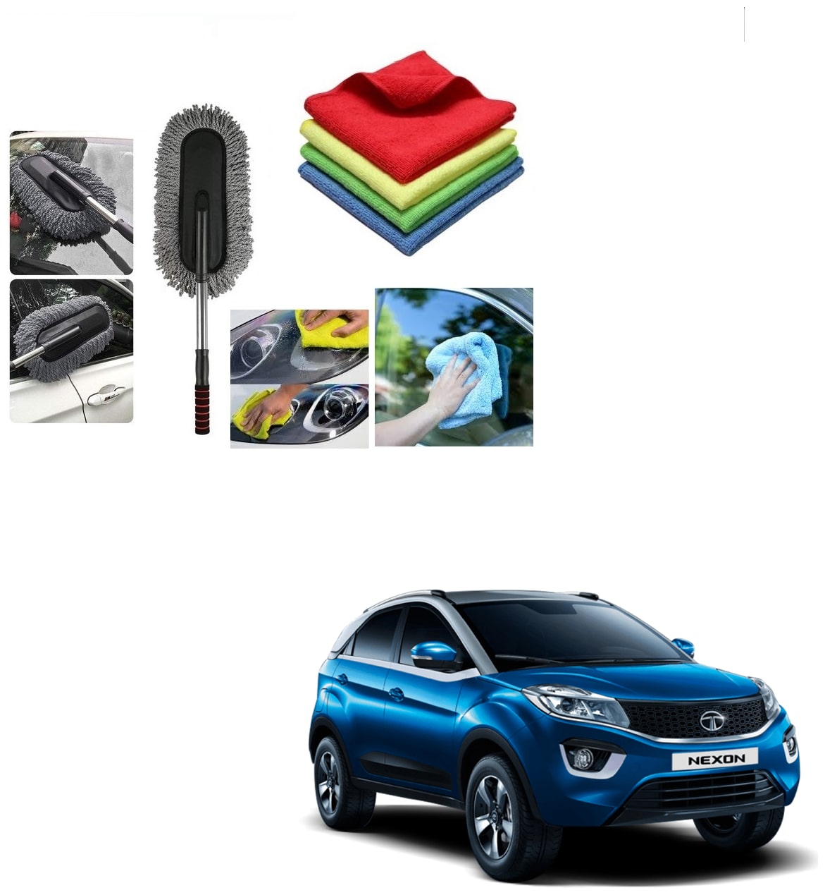 

Kozdiko Combo Car Microfiber Cleaning Cloth 40x40 cm Pack of 4 Cleaning Brush Duster For Tata Nexon