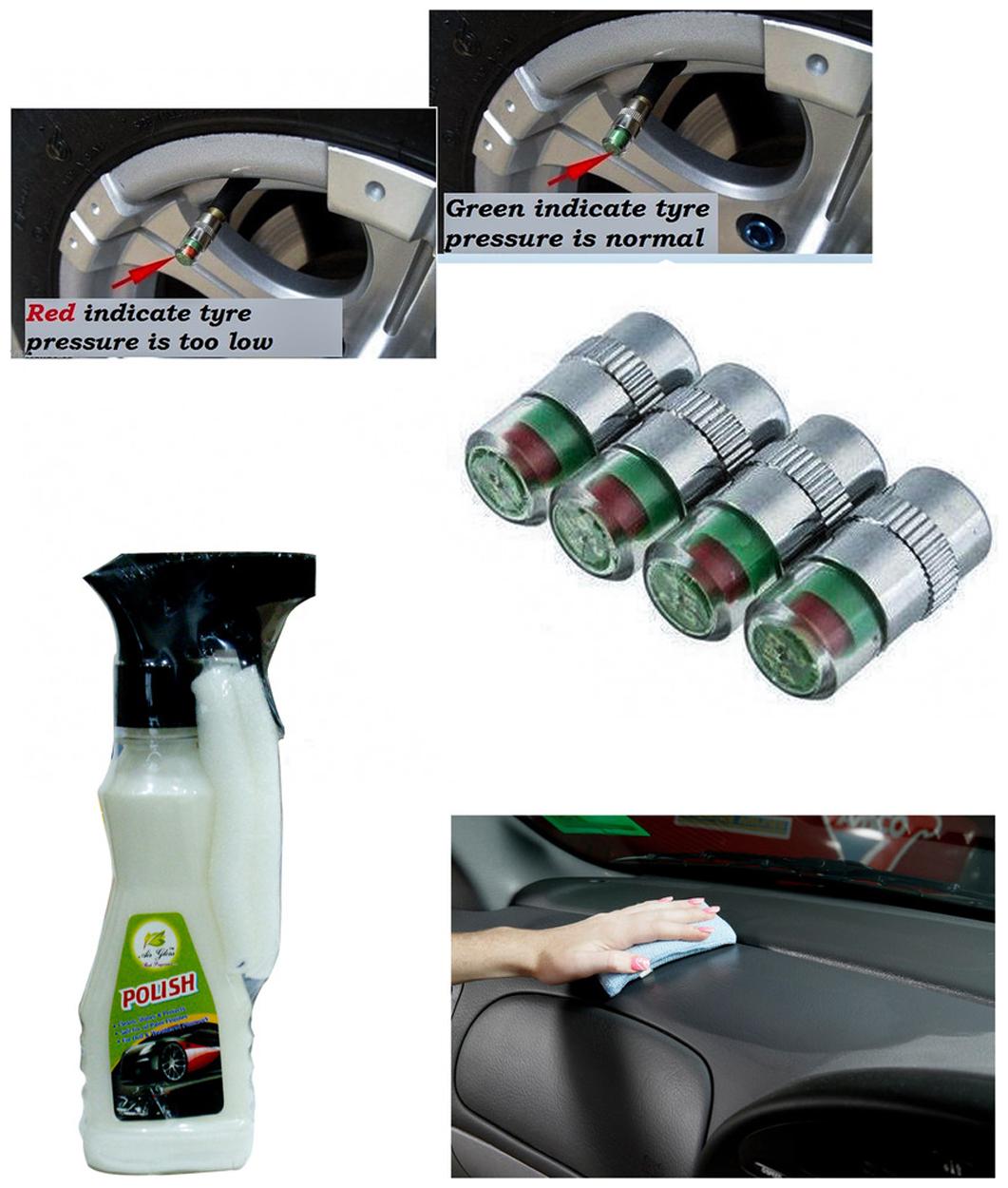 

Kozdiko Combo Of Car Bike Air Alert Tire Valve Cap (4 pc) 200 ml Car Polish Spray