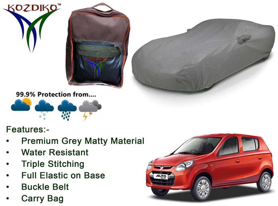 

Kozdiko Grey Car Body Cover with Mirror Pockets Buckle Belt Carry Bag For Maruti Alto 800