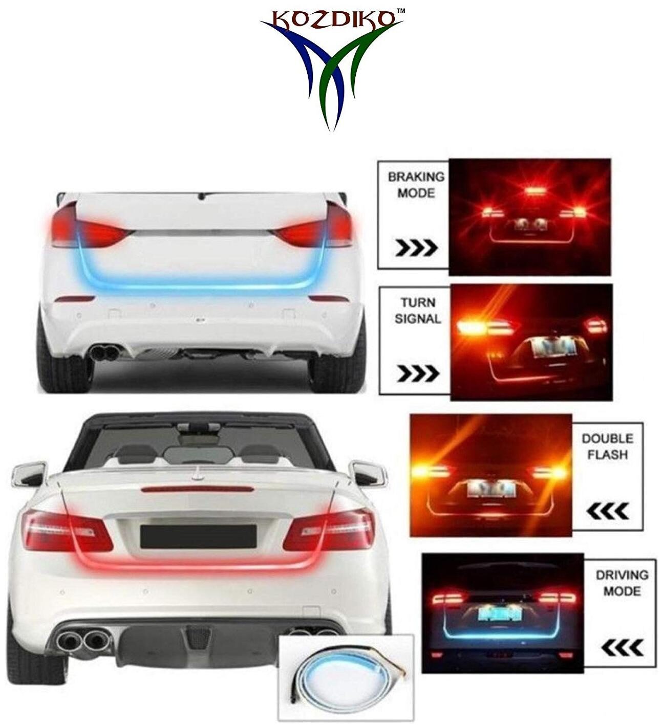

Kozdiko LED Ice Blue Red DRL Brake With Side Turn Signal Parking Indication Dicky Trunk Boot Strip Light for Ford Figo