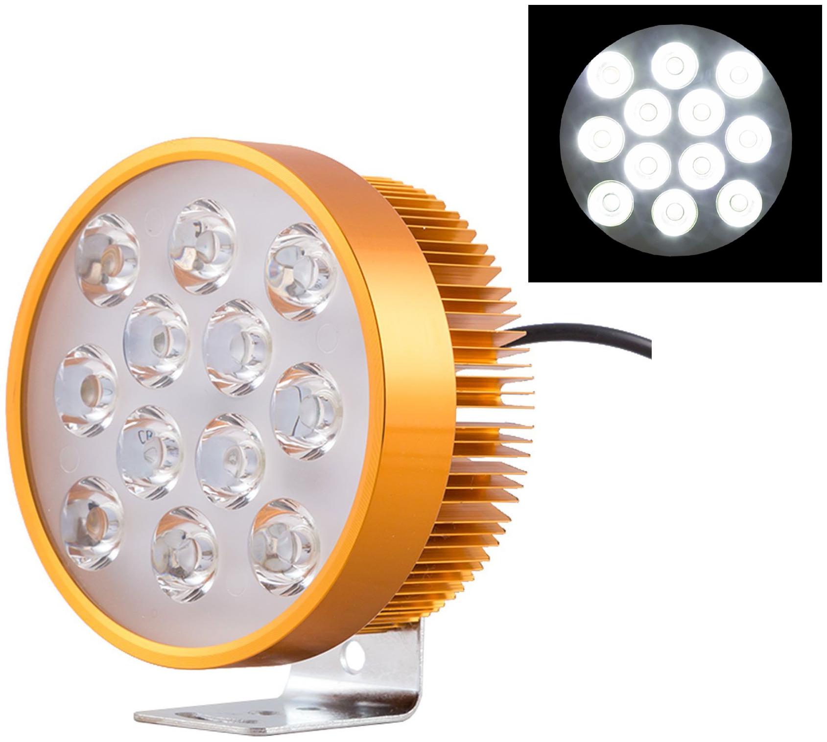 

Led Bar Fog Light Work Light Bar Heavy Duty Bar Light 12 Led Round (Golden Body)(White Light) Off-Roading