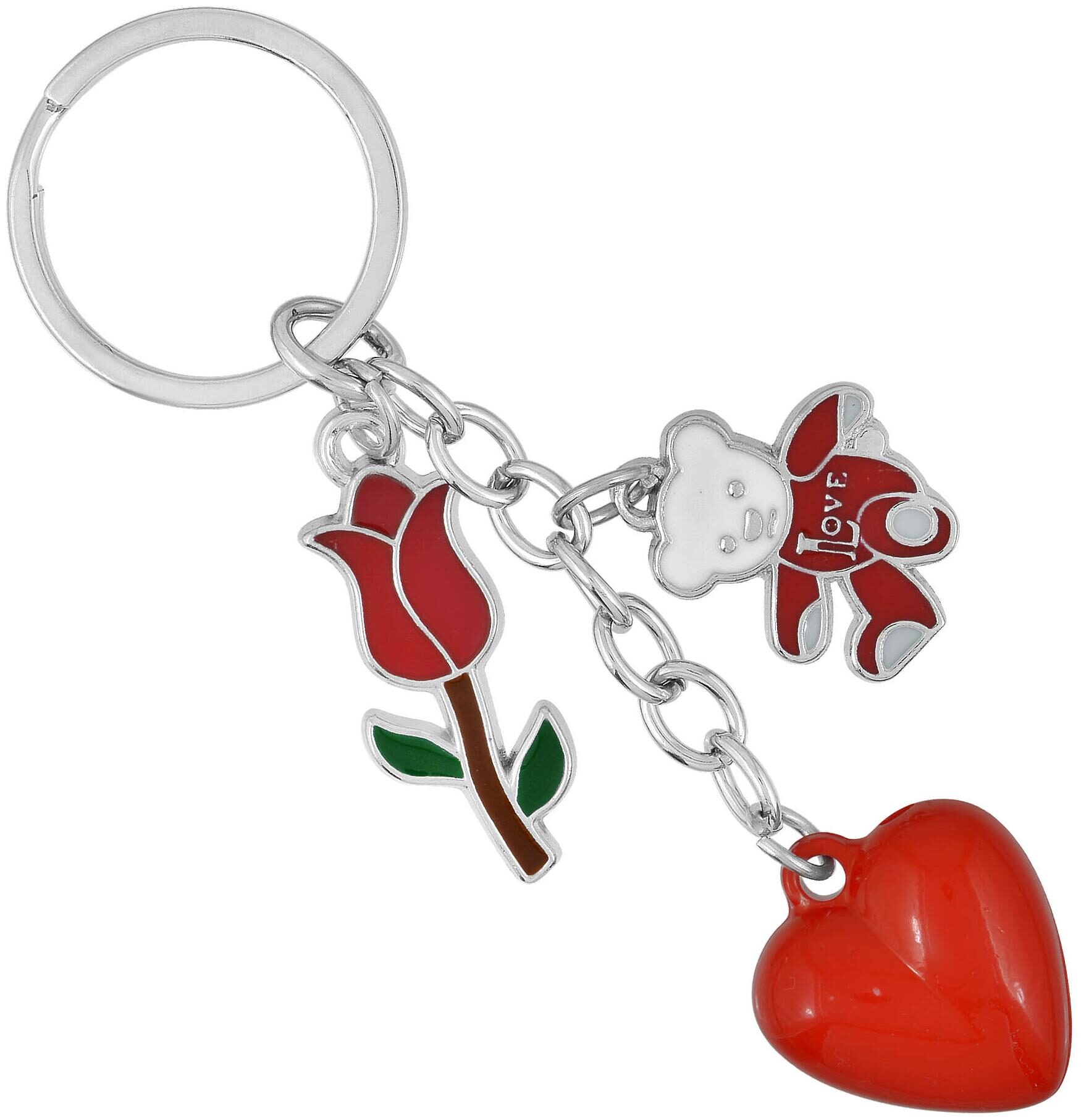 

Memoir Brass Red Heartshape Rose and Teddy Valentine Gift keychain keyring Women Girls