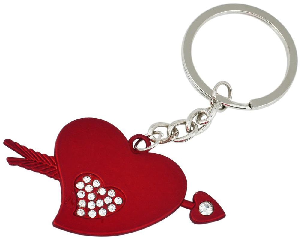 

Memoir CZ red coated brass Hearts and roses keyring for gift