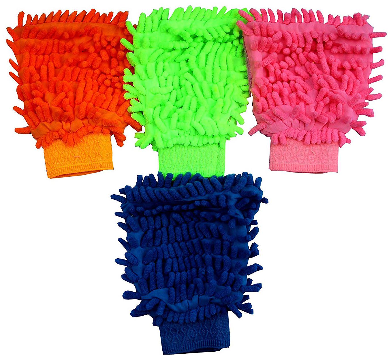 

Micro Fiber Super Mitt Hand Glove Duster For Car Office Home Glass Cleaning Washing Cloth (Set Of 4 Multi Color)
