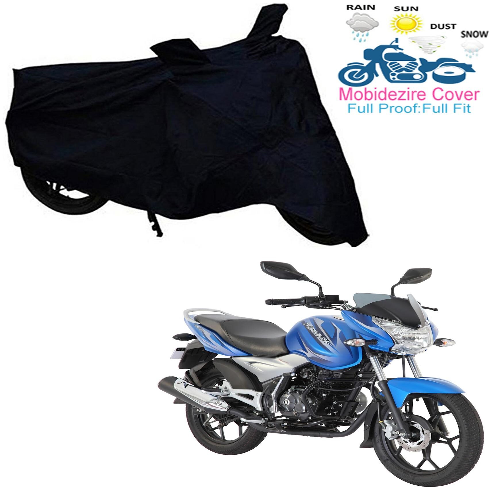 

Mobidezire Black Two Wheeler Body cover For Bajaj Discover 125 ST (Free Pollution mask)
