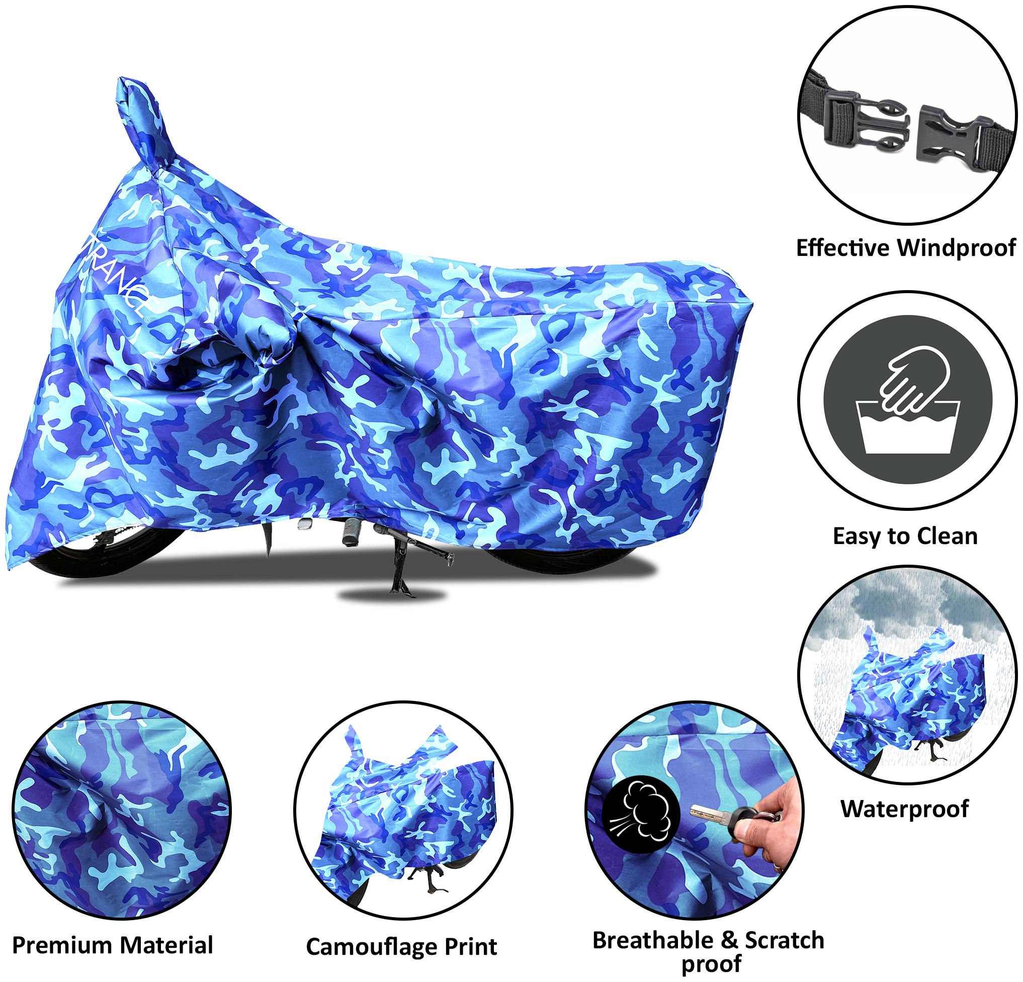 

Mototrance Blue 100 Waterpoof Camouflage Army Military style With Mirror Pocket Bike Body Cover For Hero Splendor NXG