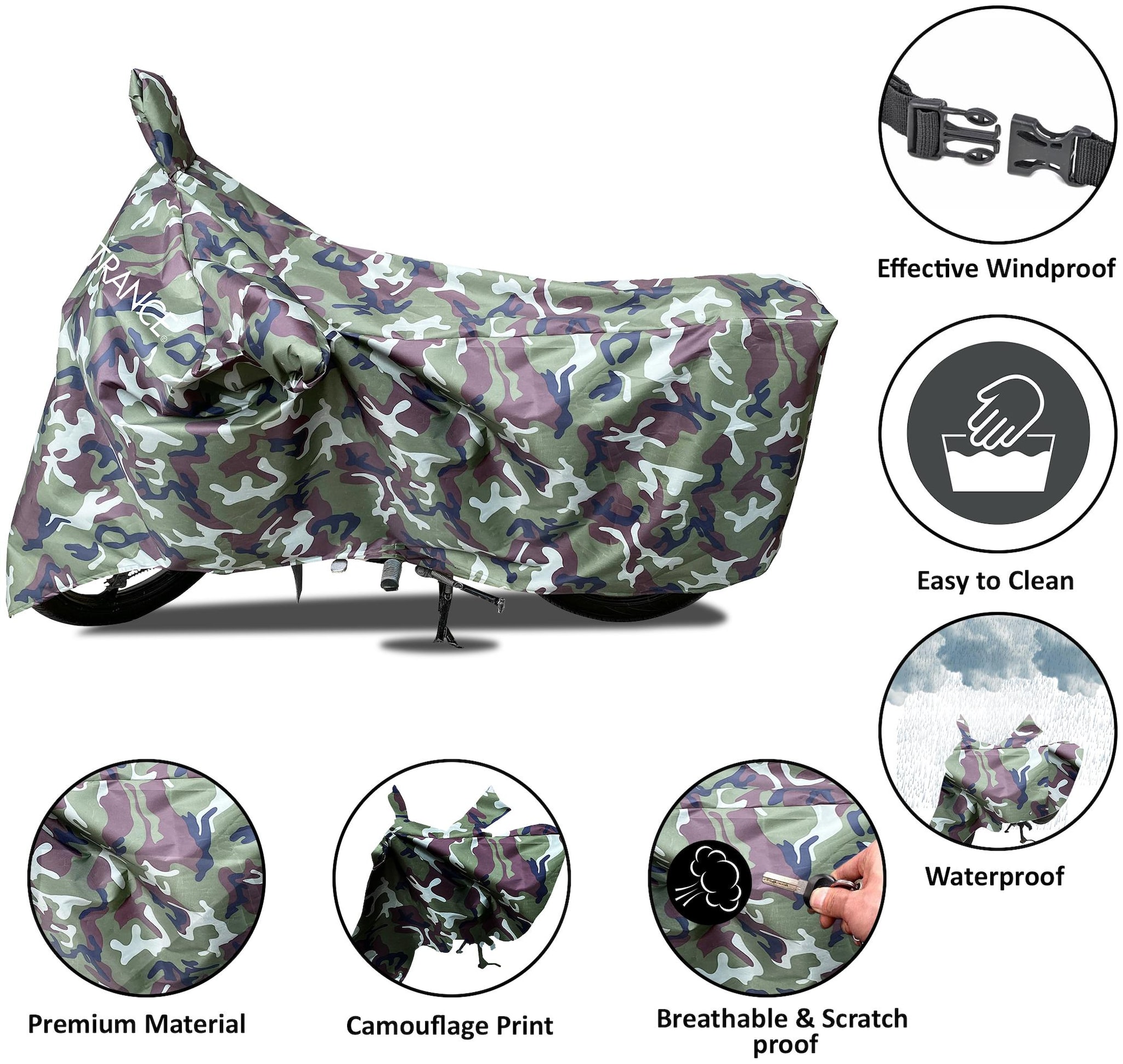 

Mototrance Green 100 Waterpoof Camouflage Army Military style With Mirror Pocket Bike Body Cover For Honda Activa
