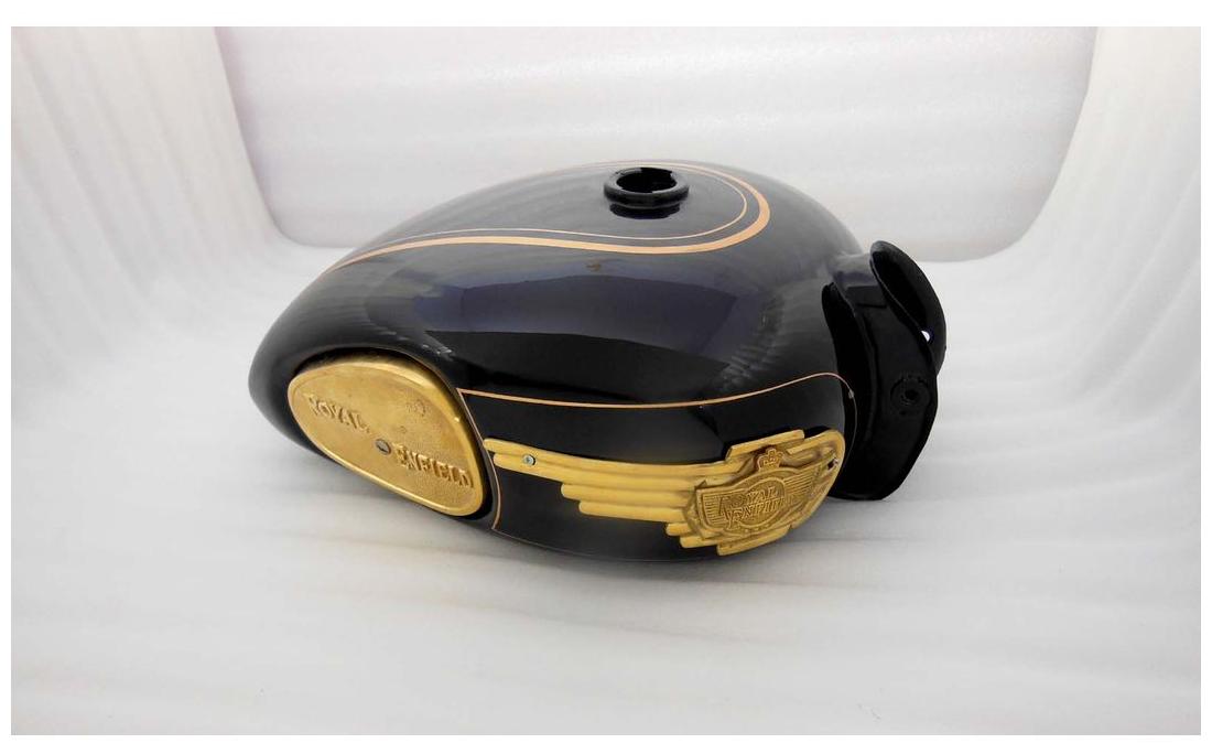 

NEW ROYAL ENFIELD 22 LITERS BLACK TANK WITH BRASS KNEE PAD AND TANK DECAL BADGE