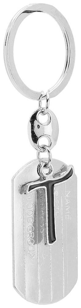 

NFLIX Alphabet T Letter Logo Metal Keychain with Plate Keyring Key Ring (Silver)
