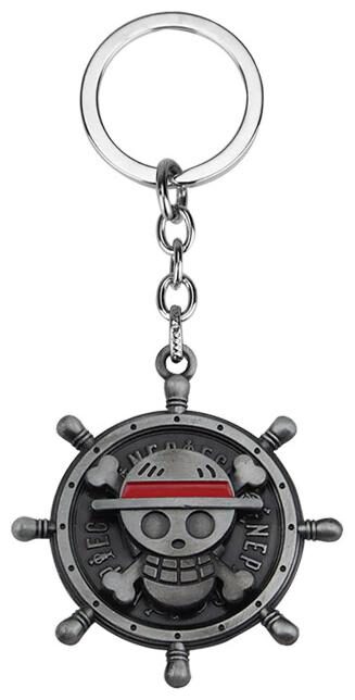 

ONE PIECE Luffy Skull Rudder Model Keychain Keyrings Antique Metal Key Chain Rotatable