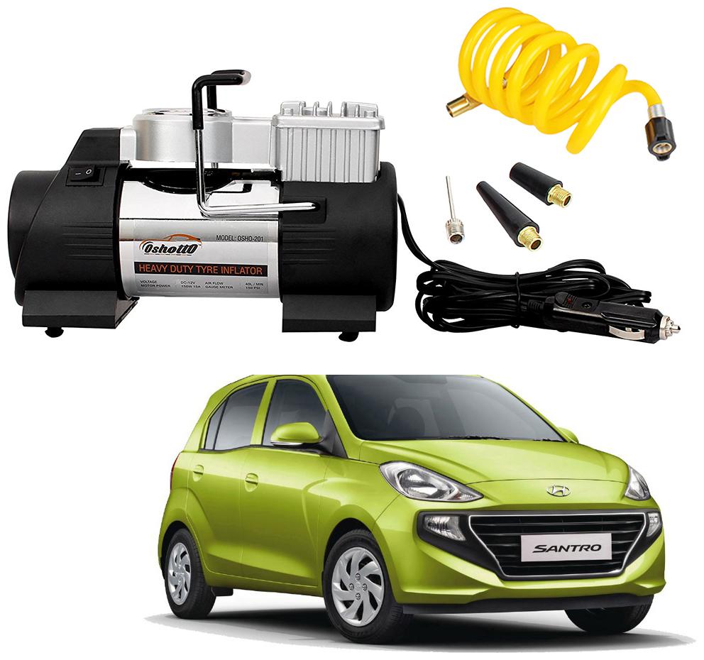 

Oshotto 12V Heavy Duty Double Cylinder Air Compressor Tyre Inflator Compatible with Hyundai Santro 2018 (Black)