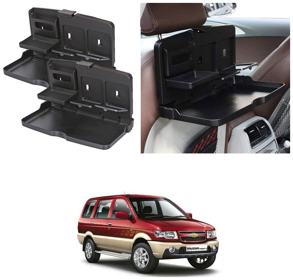 

Oshotto Car Backseat Food Travel Dining Meal Snaks Tray Cup Holder Compatible with Chevrolet Tavera (Black) - Set of 2