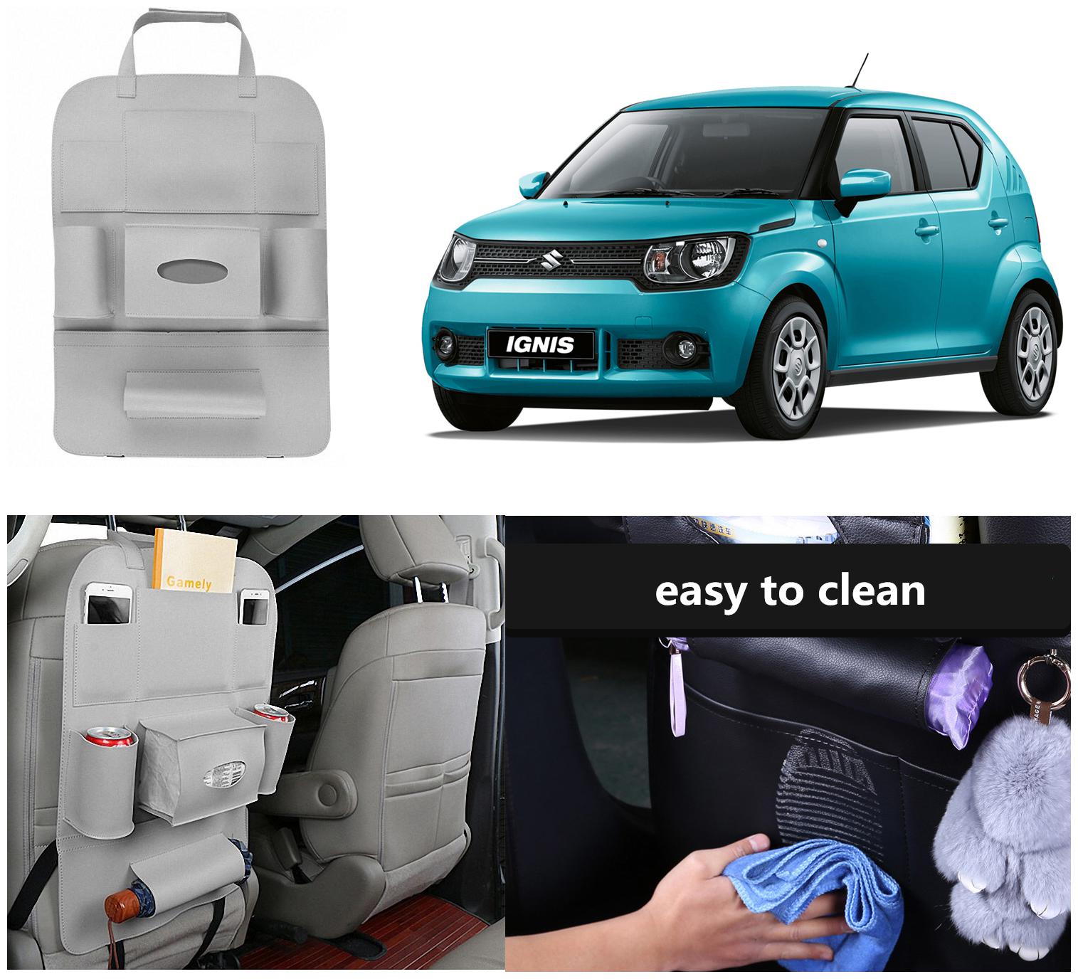 

Oshotto Car Backseat Storage Organizer Phone Holder Multi-Pocket for Bottles Tissue Boxes Kids Toy Storage and Great Travel Accessory Compatible with Maruti Ignis (Grey)