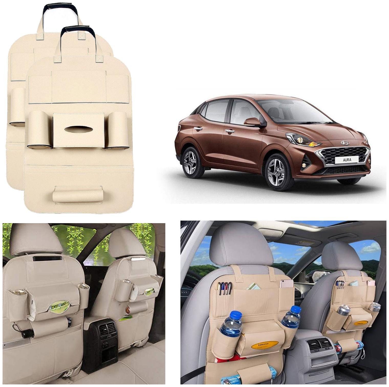 

Oshotto Car Backseat Storage Organizer Phone Holder MultiPocket for Bottles Tissue Boxes Kids Toy Storage and Great Travel Accessory Compatible with Hyundai Aura (Set of 2) Beige