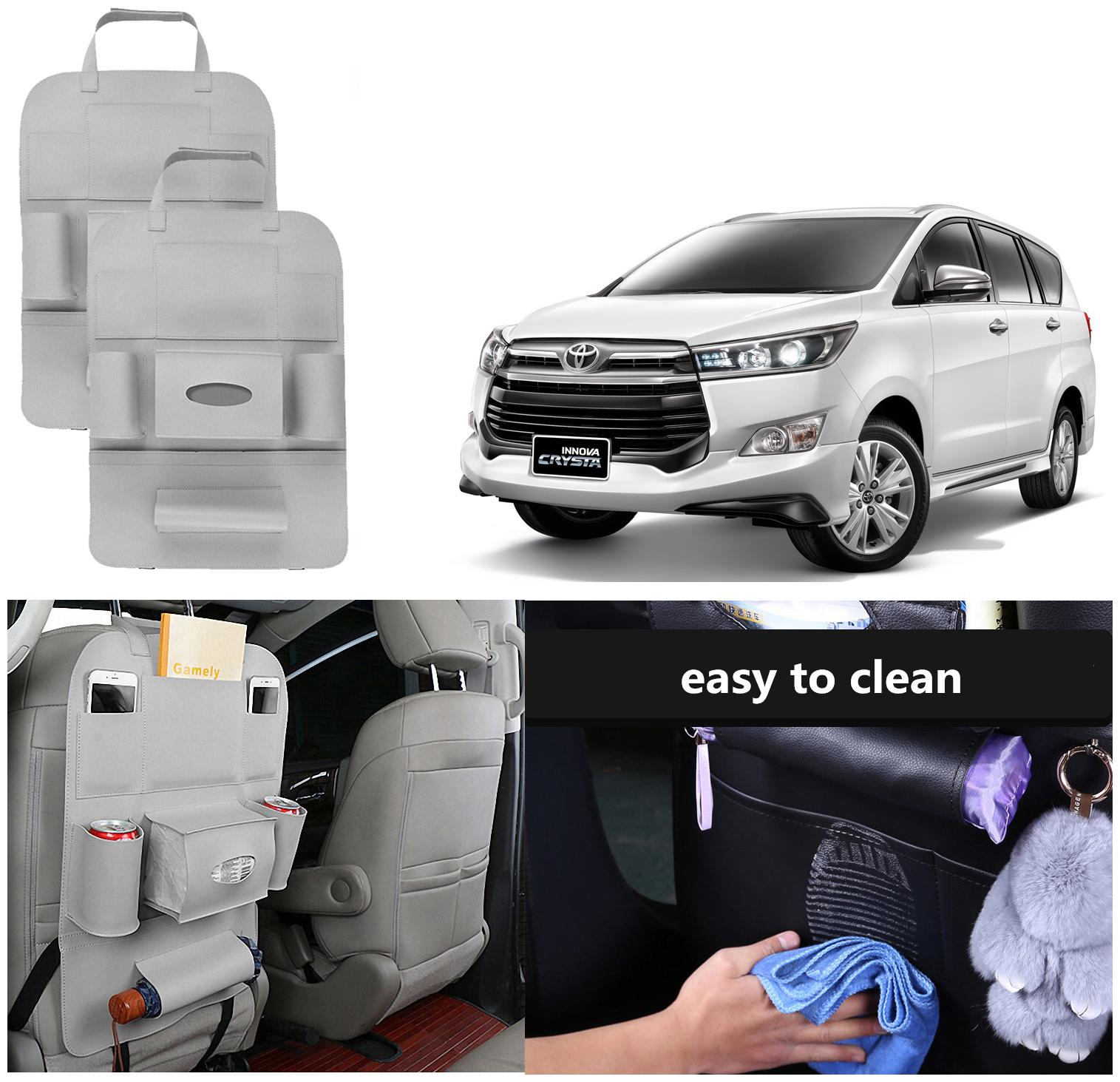 

Oshotto Car Backseat Storage Organizer Phone Holder MultiPocket for Bottles Tissue Boxes Kids Toy Storage and Great Travel Accessory Compatible with Toyota Innova Crysta (Set of 2) Grey
