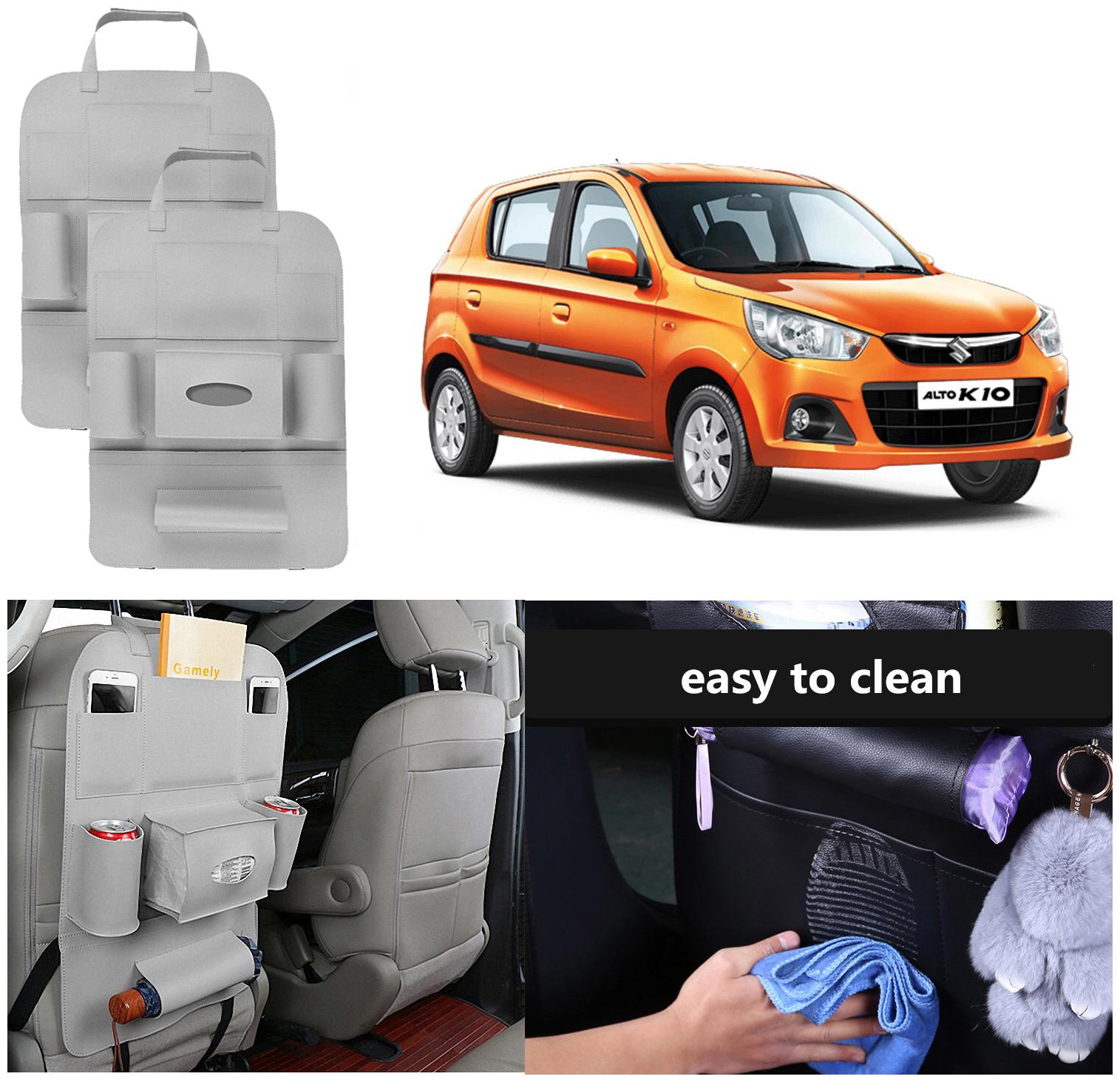 

Oshotto Car Backseat Storage Organizer Phone Holder MultiPocket for Bottles Tissue Boxes Kids Toy Storage and Great Travel Accessory Compatible with Maruti Suzuki Alto (Set of 2) Grey