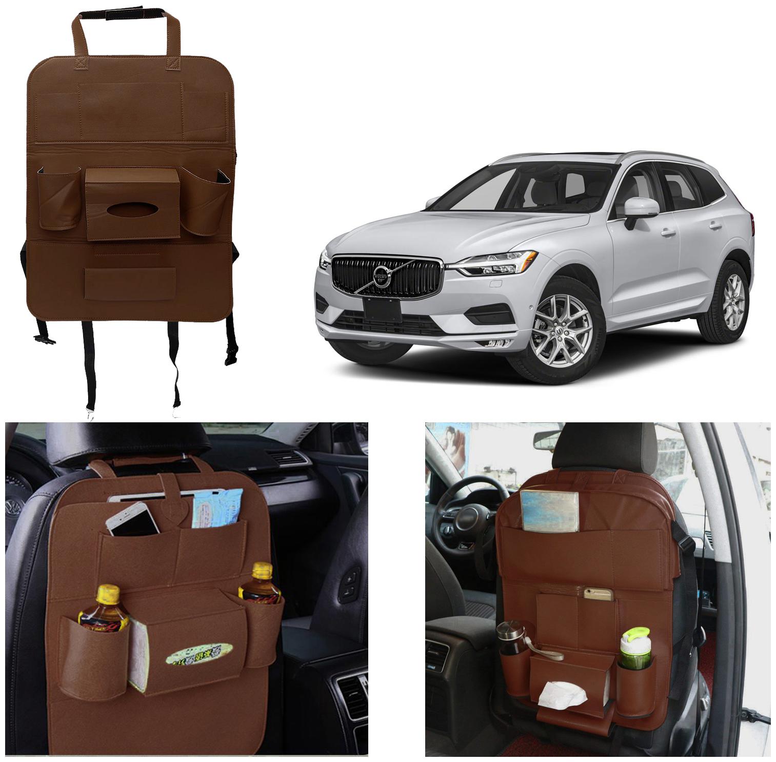 

Oshotto Car Backseat Storage Organizer Phone Holder Multi-Pocket for Bottles Tissue Boxes Kids Toy Storage and Great Travel Accessory Compatible with Volvo XC60 (Brown)