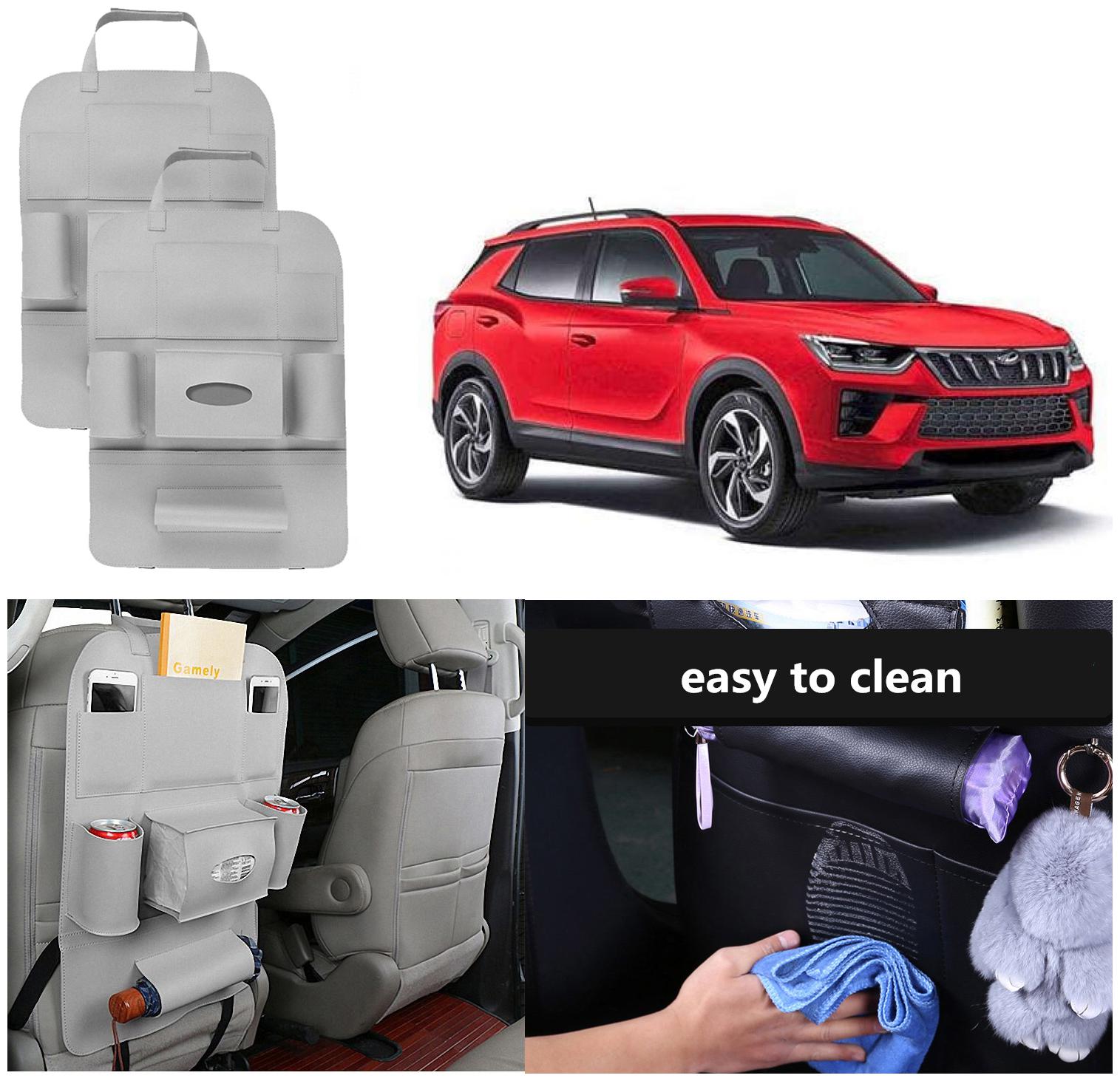 

Oshotto Car Backseat Storage Organizer Phone Holder MultiPocket for Bottles Tissue Boxes Kids Toy Storage and Great Travel Accessory Compatible with Mahindra Xuv500 (Set of 2) Grey