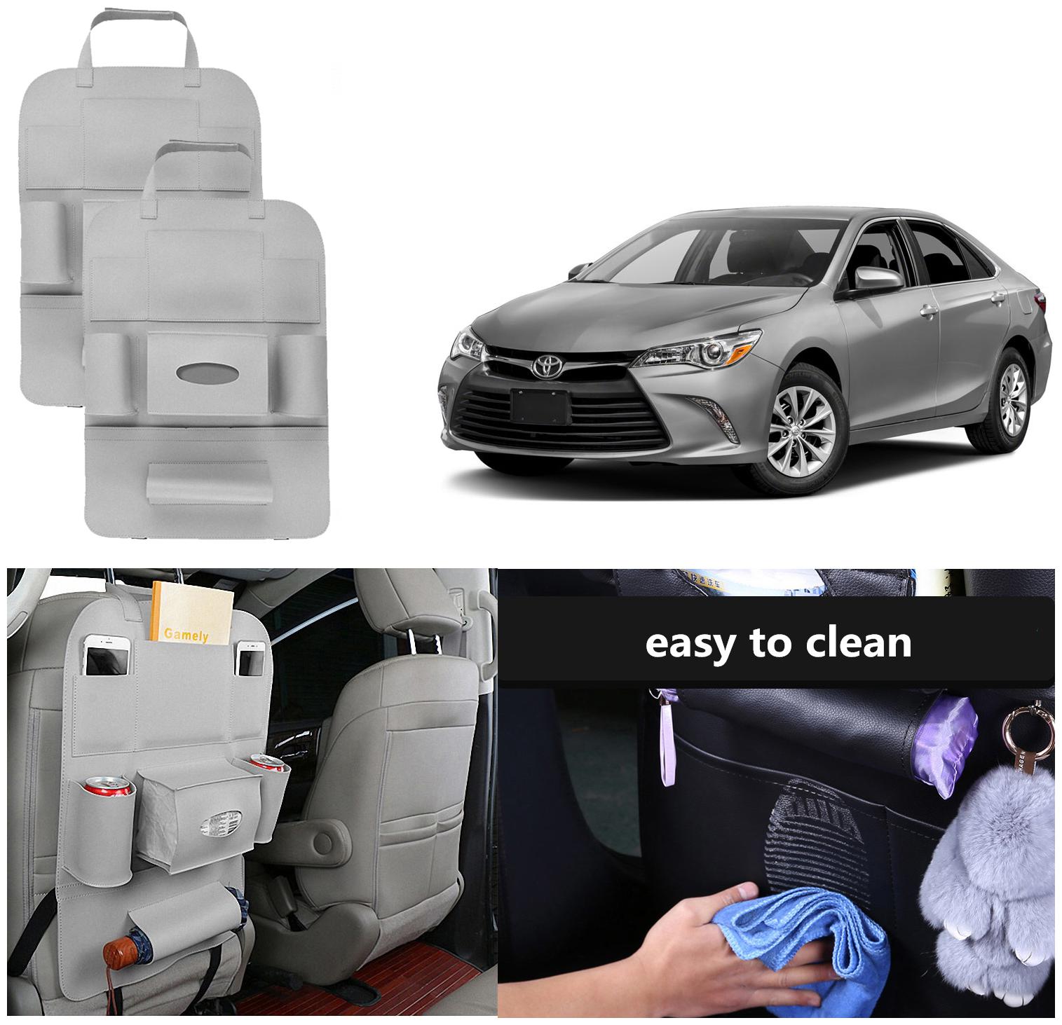 

Oshotto Car Backseat Storage Organizer Phone Holder MultiPocket for Bottles Tissue Boxes Kids Toy Storage and Great Travel Accessory Compatible with Toyota Camry (Set of 2) Grey