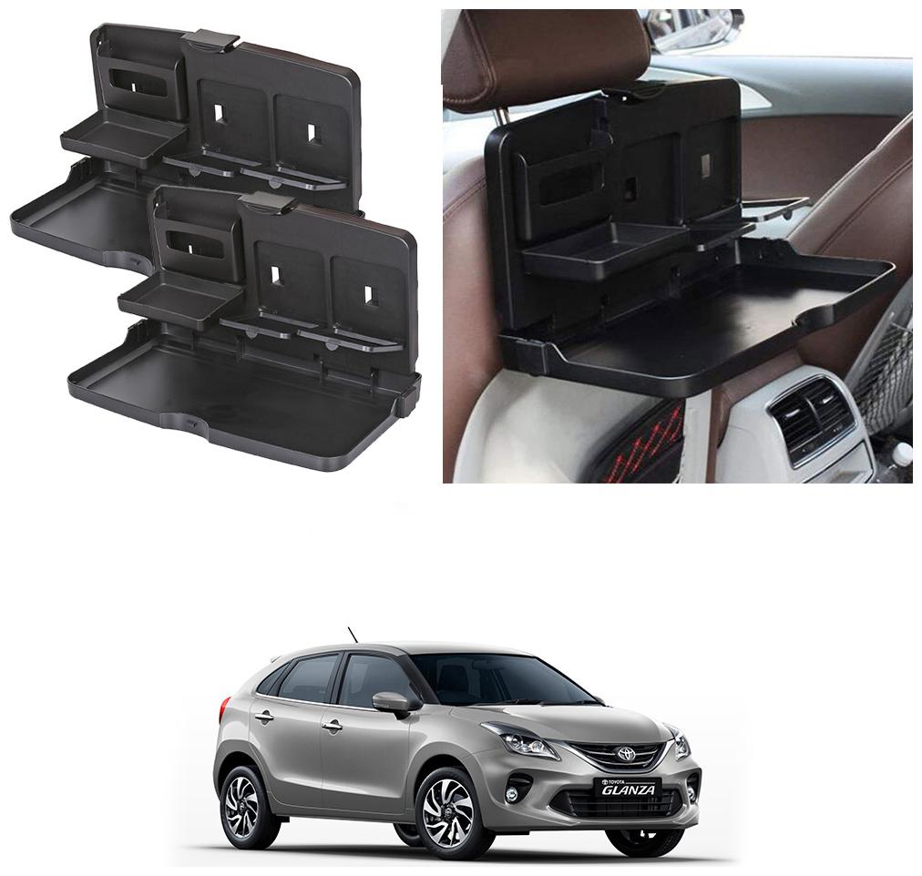 

Oshotto Car Backseat Food Travel Dining Meal Snaks Tray Cup Holder Compatible with Toyota Glanza (Black) - Set of 2