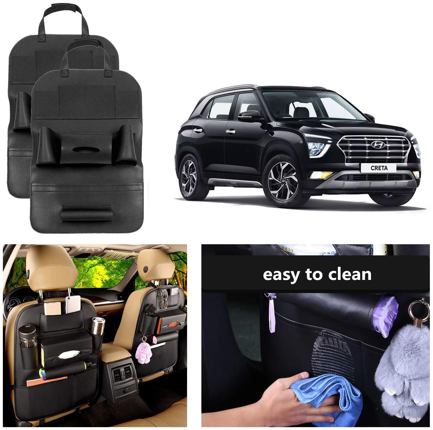 

Oshotto Car Backseat Storage Organizer Phone Holder MultiPocket for Bottles Tissue Boxes Kids Toy Storage and Great Travel Accessory Compatible with Hyundai Creta 2020 (Set of 2) Black
