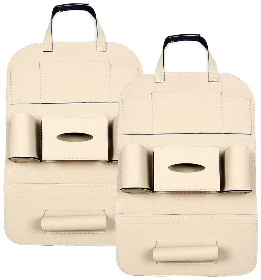 

Oshotto Car Backseat Storage Organizer Phone Holder MultiPocket for Bottles Tissue Boxes Kids Toy Storage and Great Travel Accessory For All Cars (Set of 2) Beige