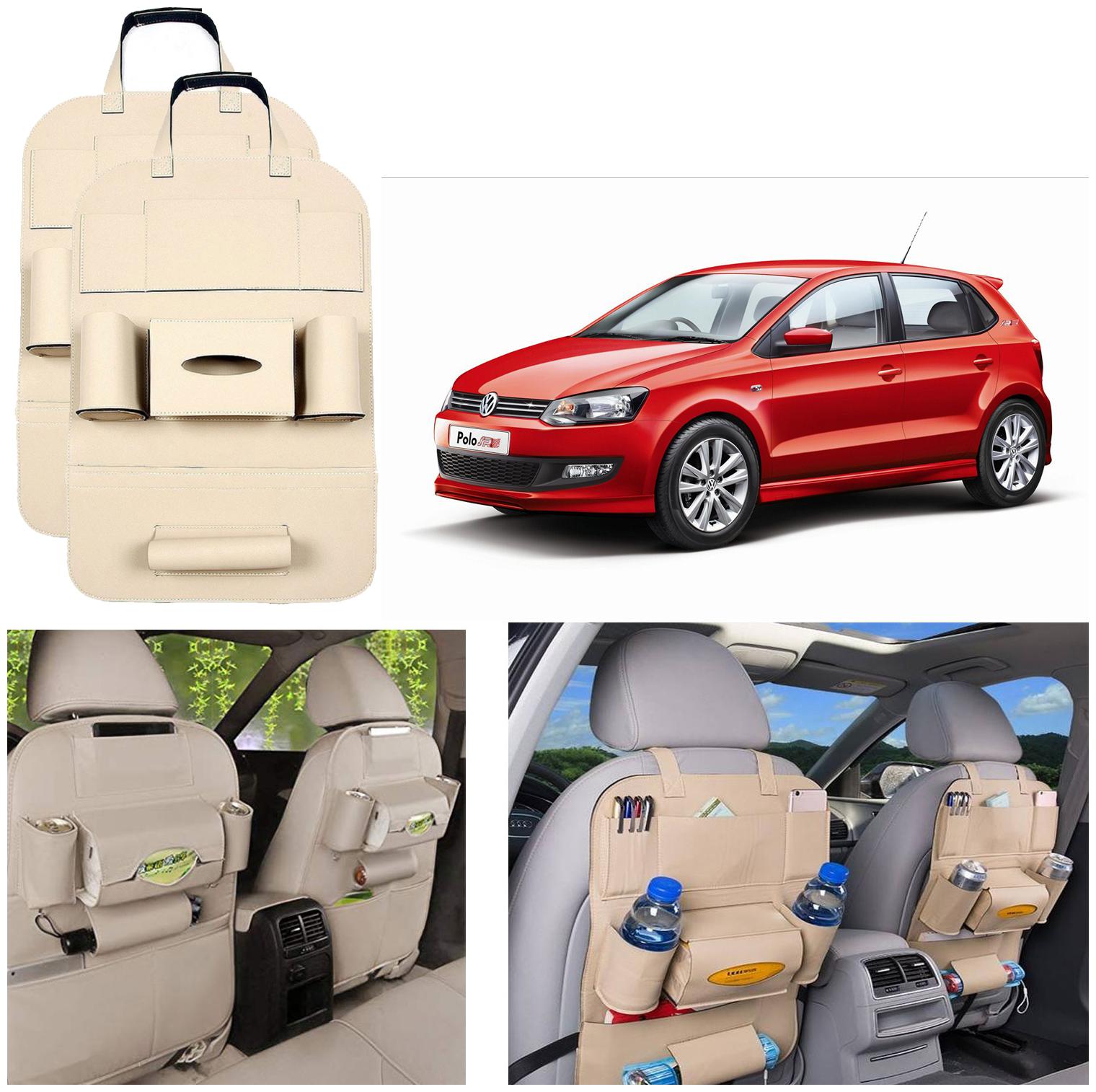

Oshotto Car Backseat Storage Organizer Phone Holder MultiPocket for Bottles Tissue Boxes Kids Toy Storage and Great Travel Accessory Compatible with Volkswagen Polo (Set of 2) Beige
